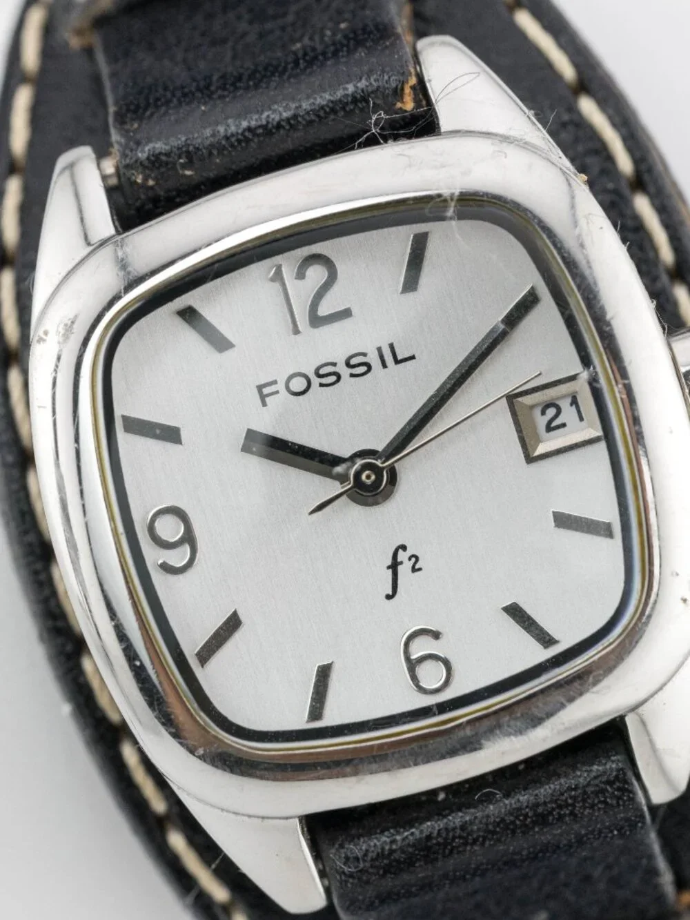 Fossil F2 Black Leather Tonneau Quartz Analog Women's Watch New Battery